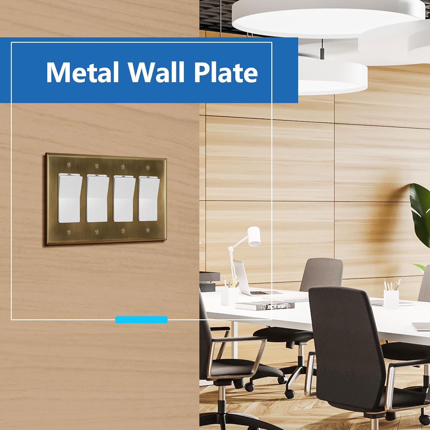 LIDER Decorator Switch or Receptacle Metal Wall Plate, Mid-Size 4-Gang | Corrosion Resistant, Outlet Cover, Plated