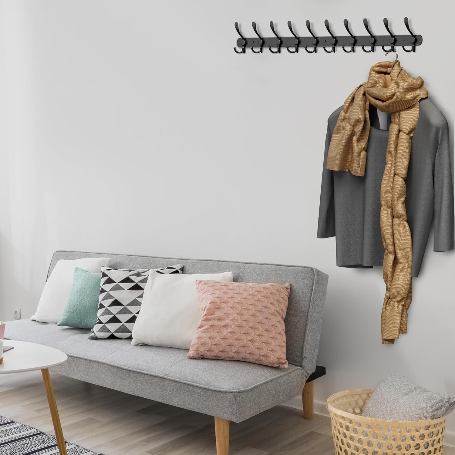 Coat Rack Wall Mount with 10 Tri Hooks – 32 Inch Stainless Steel Coat Hook Rack, Heavy Duty Wall Mounted Organizer for