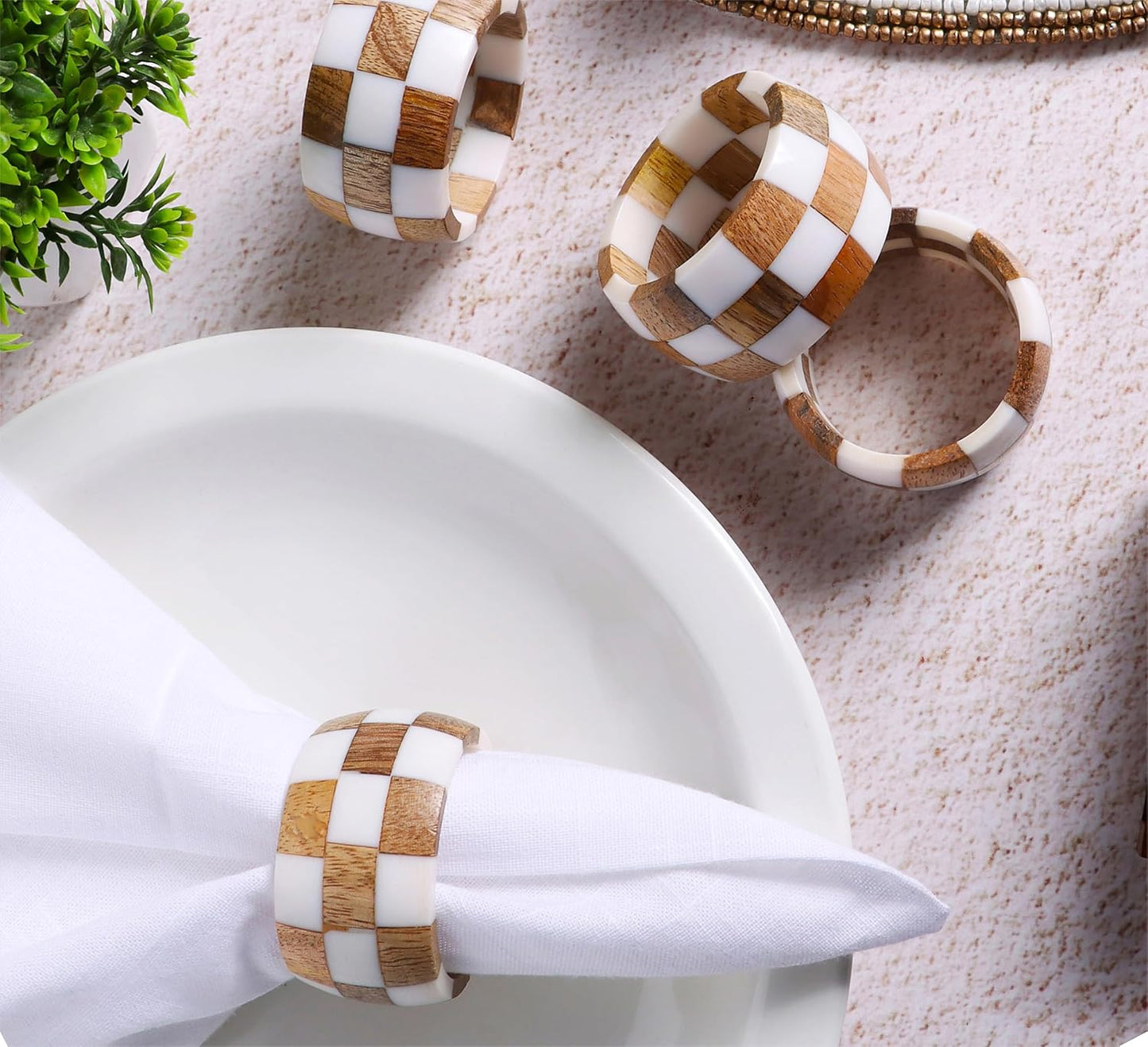 Alpha Living Home Epoxy Wood Napkin Rings, Set of 12, Brown Cream | Handcrafted epoxy resin & natural wood, 2 x 2 x