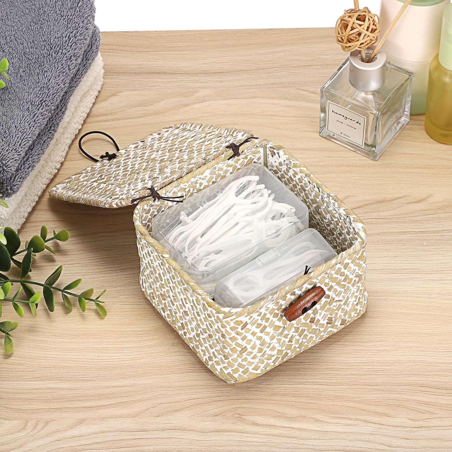 Small Seagrass Basket / 4.7 x 4.7 x 3 / Whitewash Color