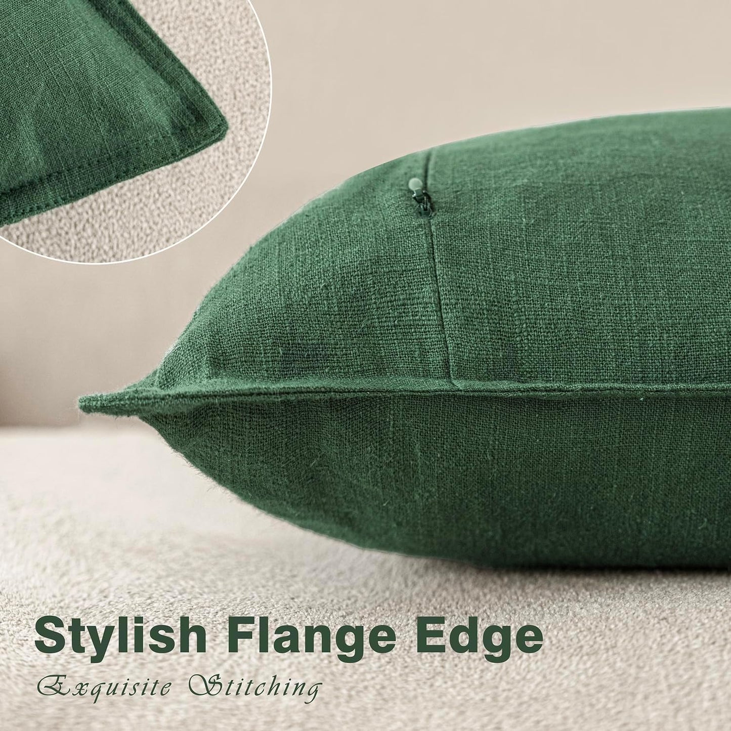 Decorative Linen Solid Throw Pillow Covers Soft Accent Euro / 18 x 18 / Abundant Green / Set of 2