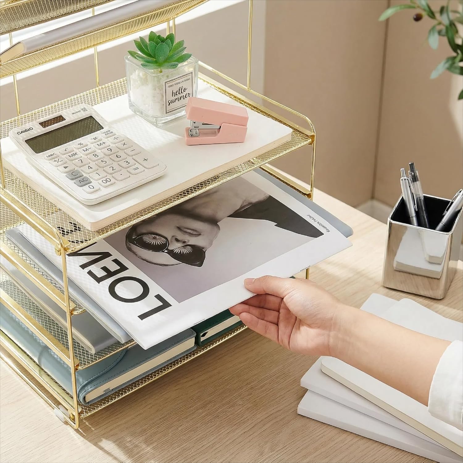 Desk Organizer, 6-Tier Paper Organizer Letter Tray, Gold | Desk Organizers and Accessories, Office Desk Accessories &