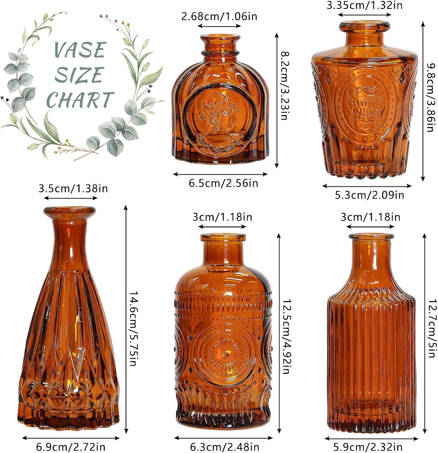 Glass Bud Vase / Amber / Set of 5