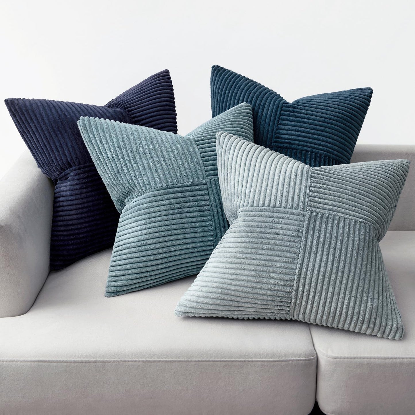 Dusty Blue Navy Farmhouse Throw Pillow Covers Boho Patchwork / 18 x 18 / Dark Blue / Set of 4