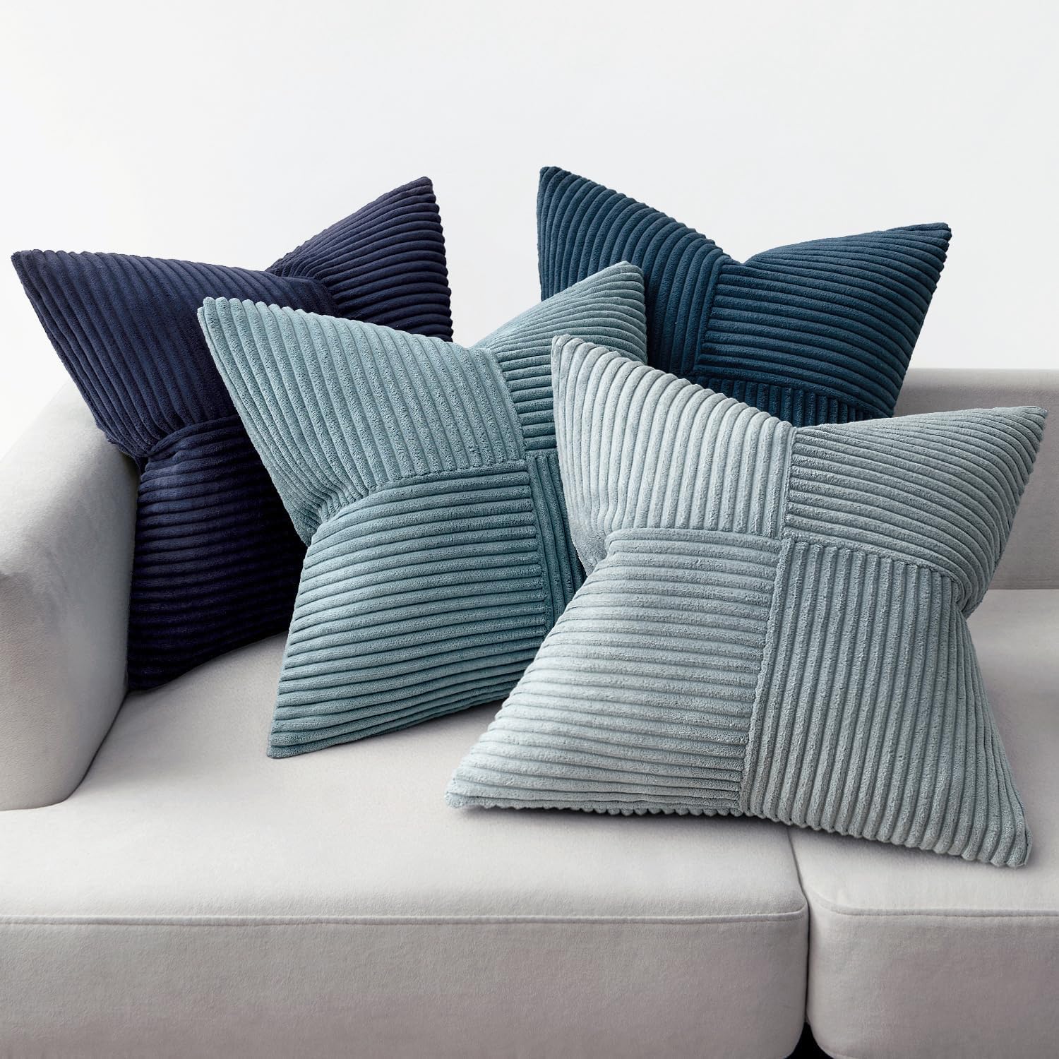 Dusty Blue Navy Farmhouse Throw Pillow Covers Boho Patchwork / 18 x 18 / Dark Blue / Set of 4