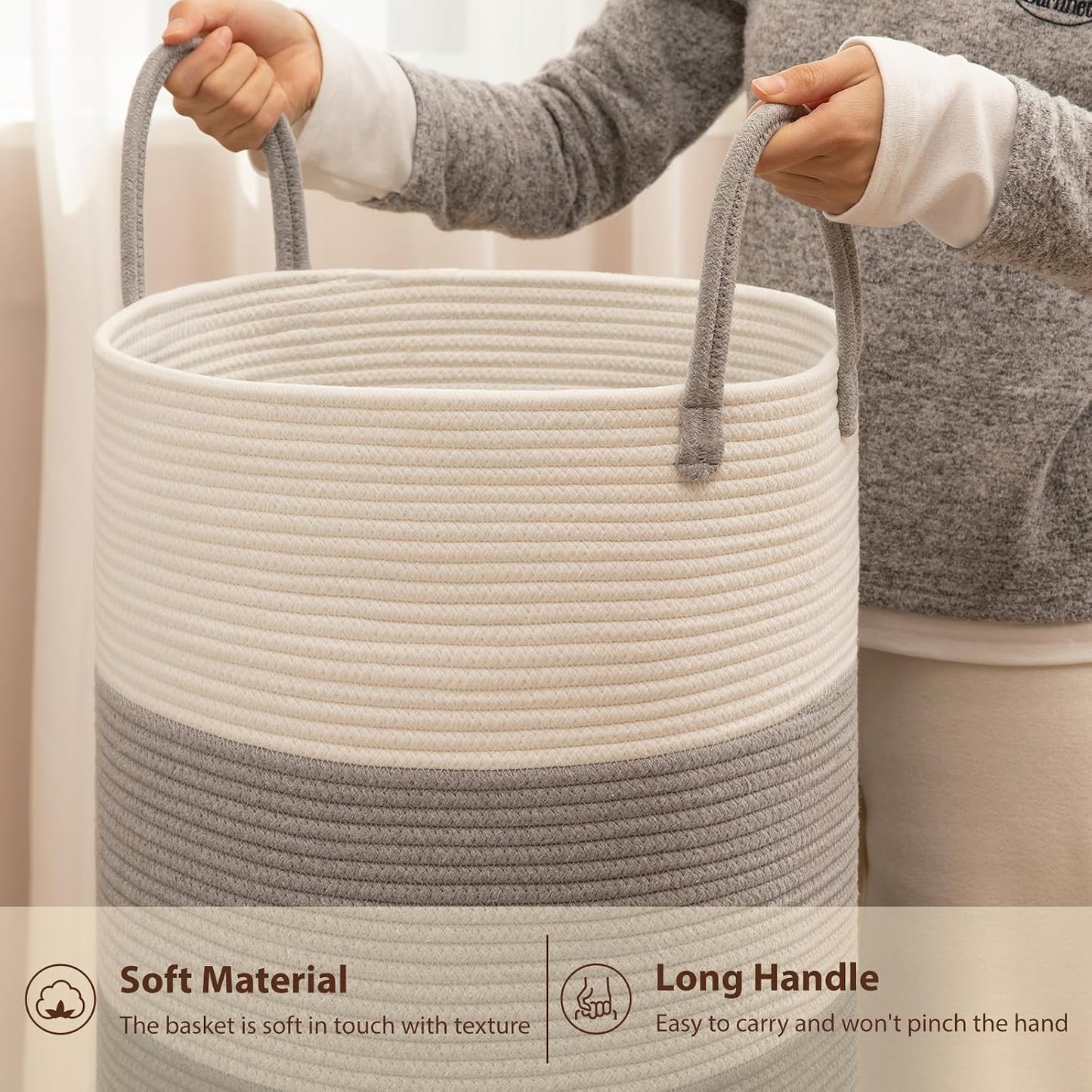 Cotton Rope Woven Basket for Blankets / Gradient Grey / 60L