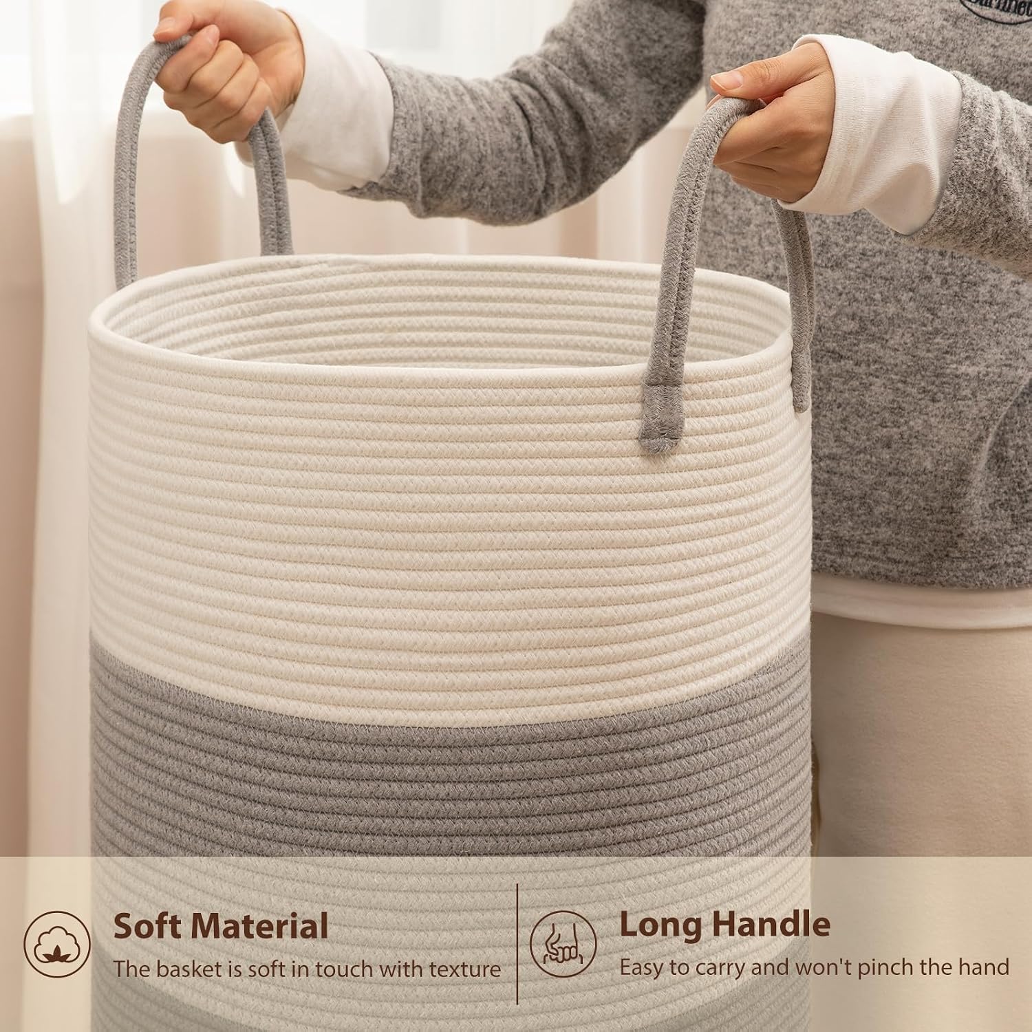 Cotton Rope Woven Basket for Blankets / Gradient Grey / 60L