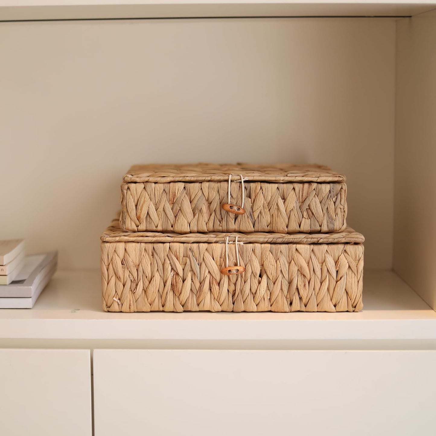 Wicker Storage Basket / Shallow Woven Basket for Shlef