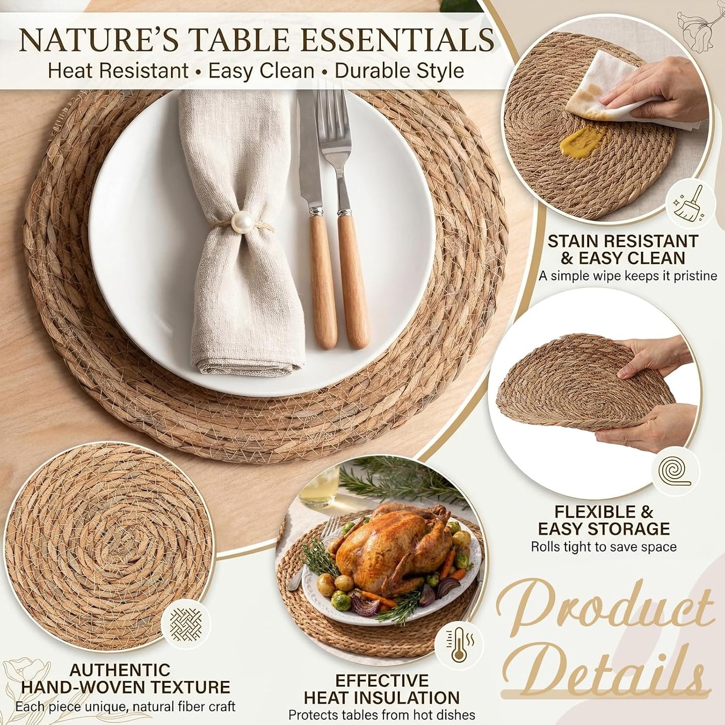Water Hyacinth Storage Basket / Cattail Khaki / Natural / Set of 7