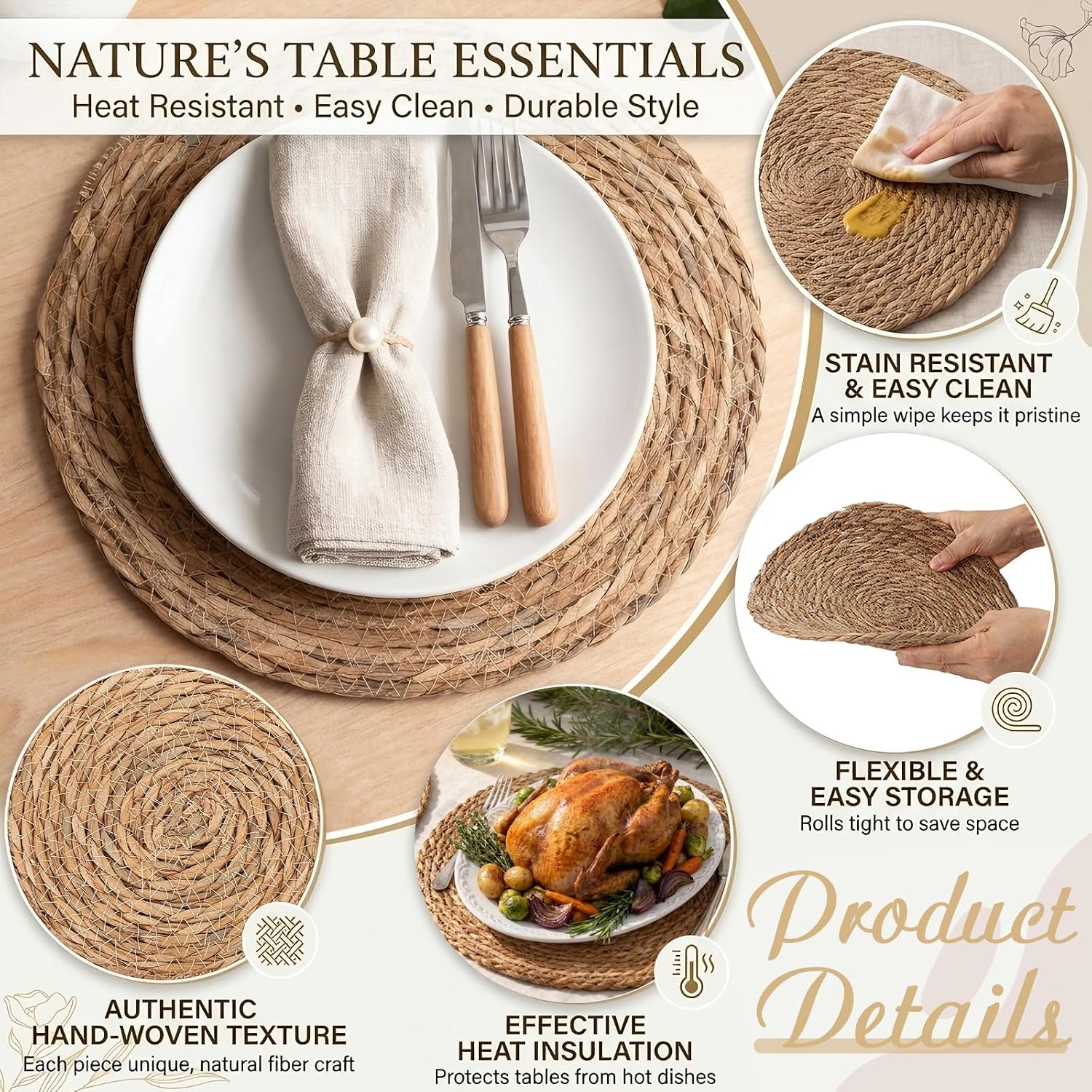 Water Hyacinth Storage Basket / Cattail Khaki / Natural / Set of 7