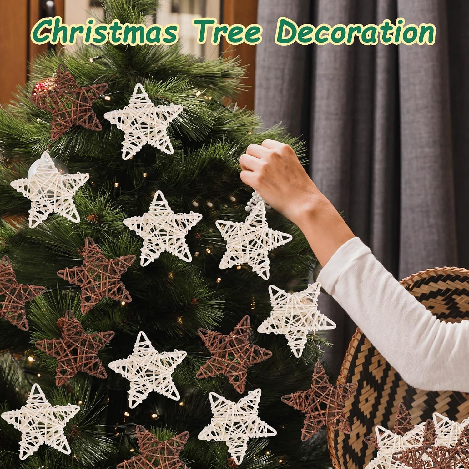 Vase Fillers / Natural Rattan Star Decorations / Brown / 3.35 Inch / Set of 12