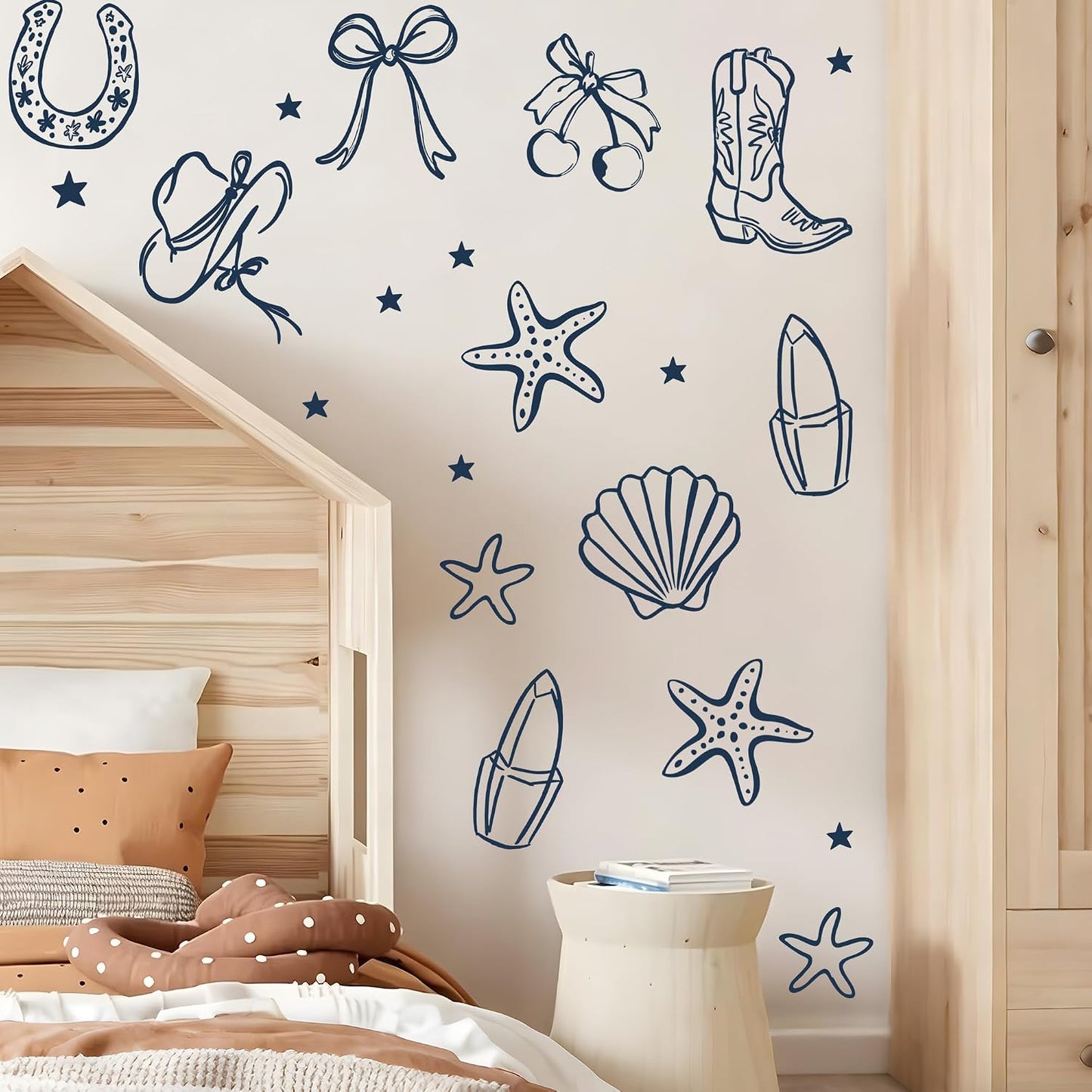 Seaside Cowgirl Wall Decals / Dark Blue Cowgirl Bow Wall Decals