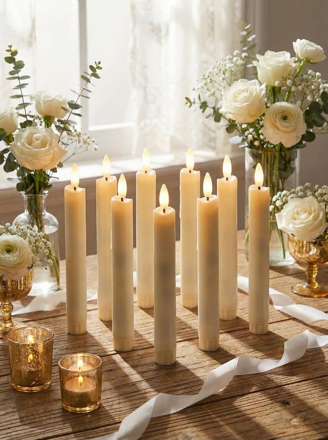 Funtery 24 Pieces 6.5" Flameless LED Taper Candles with Remote Timer Battery Operated Candles Bulk Short LED