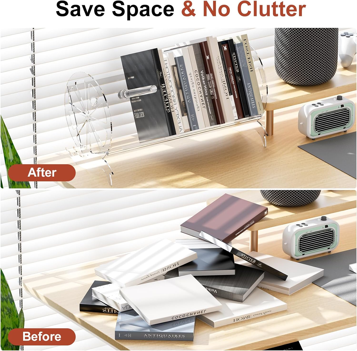Desktop Bookshelf Rack Acrylic Storage Organizer