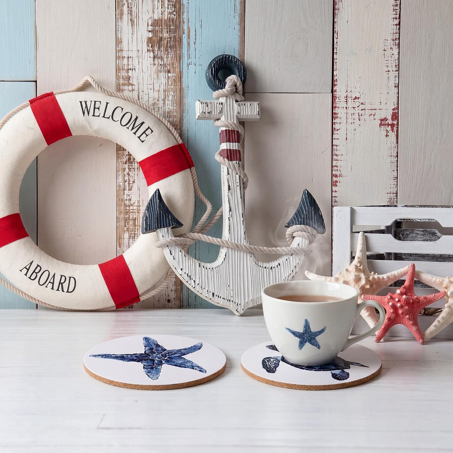 Coastal Coasters for Drinks Bulk Absorbent Ceramic Coaster / Set of 8