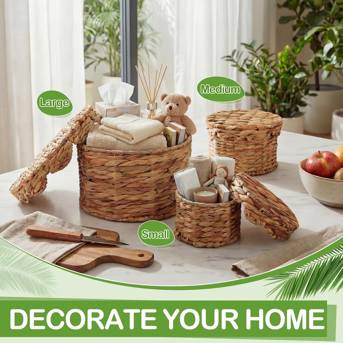 Scalloped Wicker Storage Baskets / Natural / Set of 3