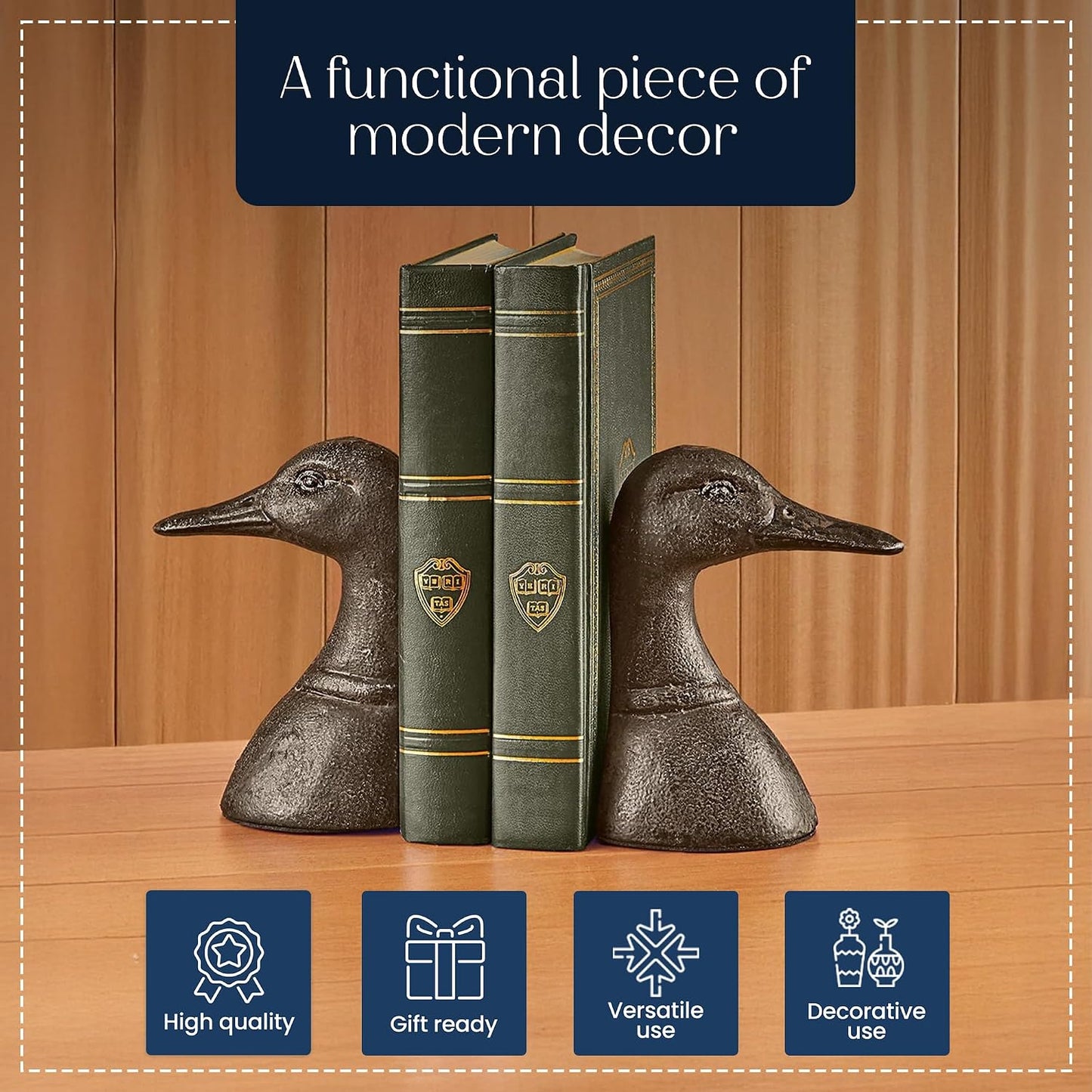 Decorative Distressed Cast Metal Duck Head Bookends