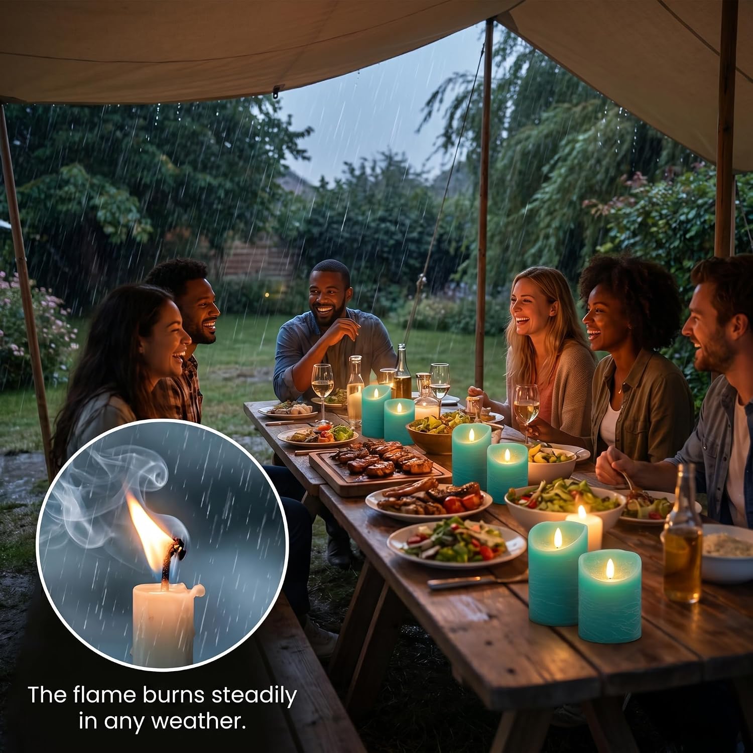 VENTA Turquoise Real Wax Flameless Candles, Set of 3 | Realistic Teal LED Pillar Candles with Remote & Timer | Perfect