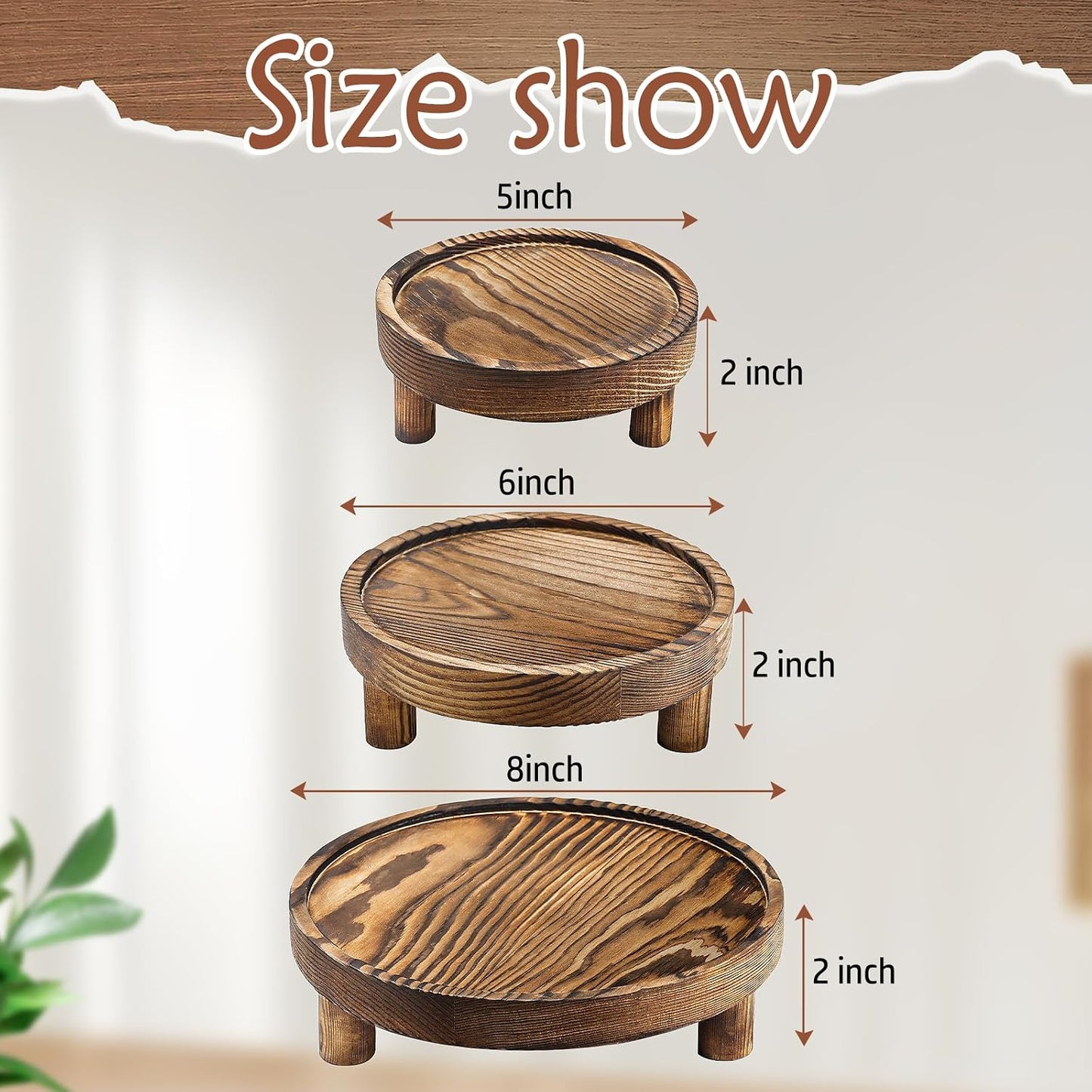 Wood Riser Display Pedestal Stand / Rustic Brown / Set of 3