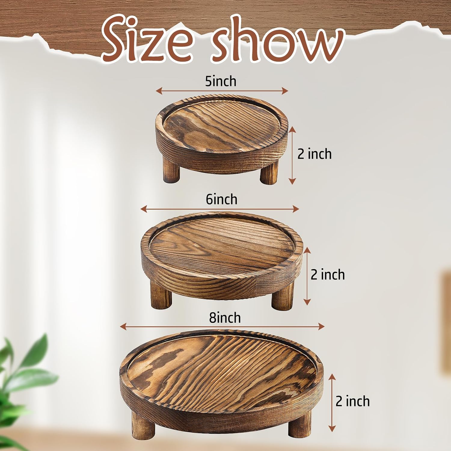 Wood Riser Display Pedestal Stand / Rustic Brown / Set of 3