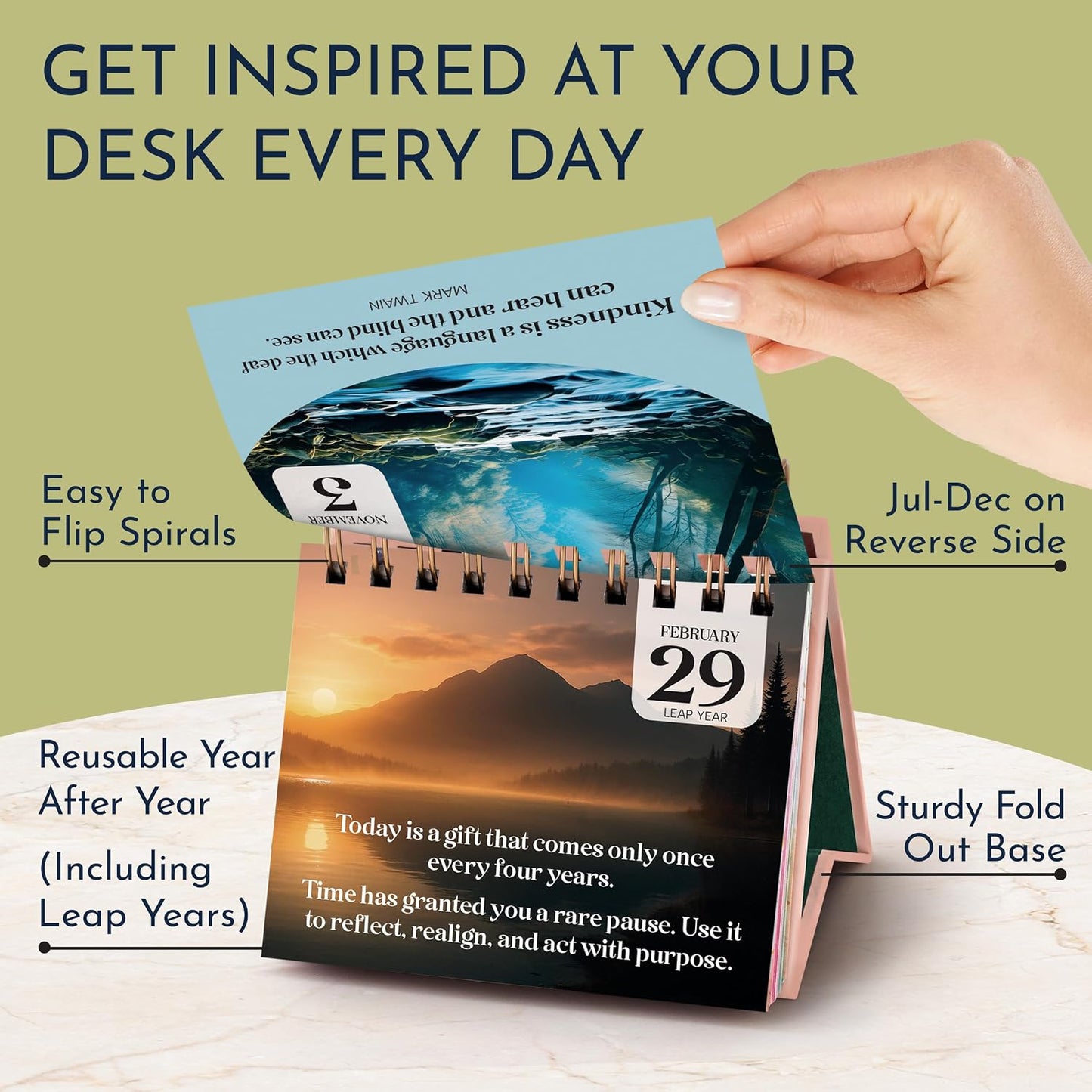 Mindfulness Desk Calendar for Women, 365 Perpetual Days of Self Care & Calm | Inspirational Gifts for Women, Daily