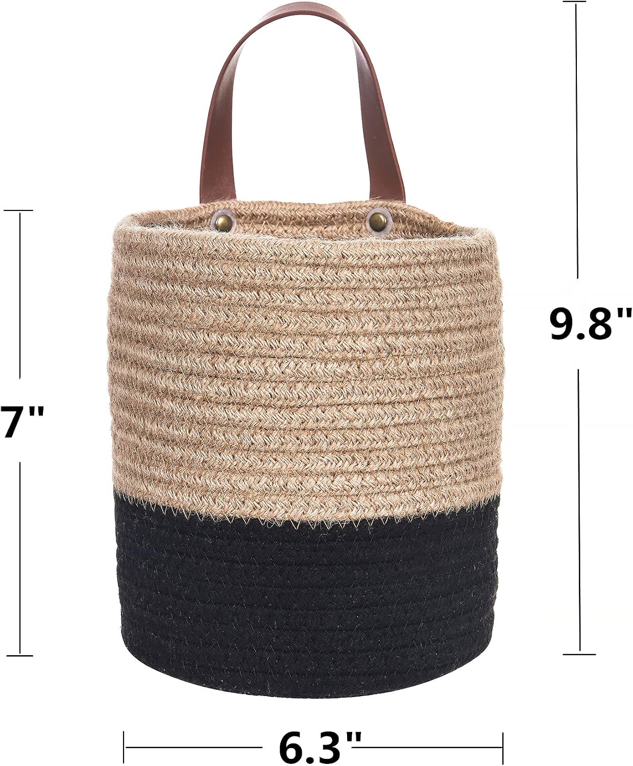 Small Cotton Rope Woven Closet Storage Bins-Shelf Basket Organizer for Plants / Jute & Black