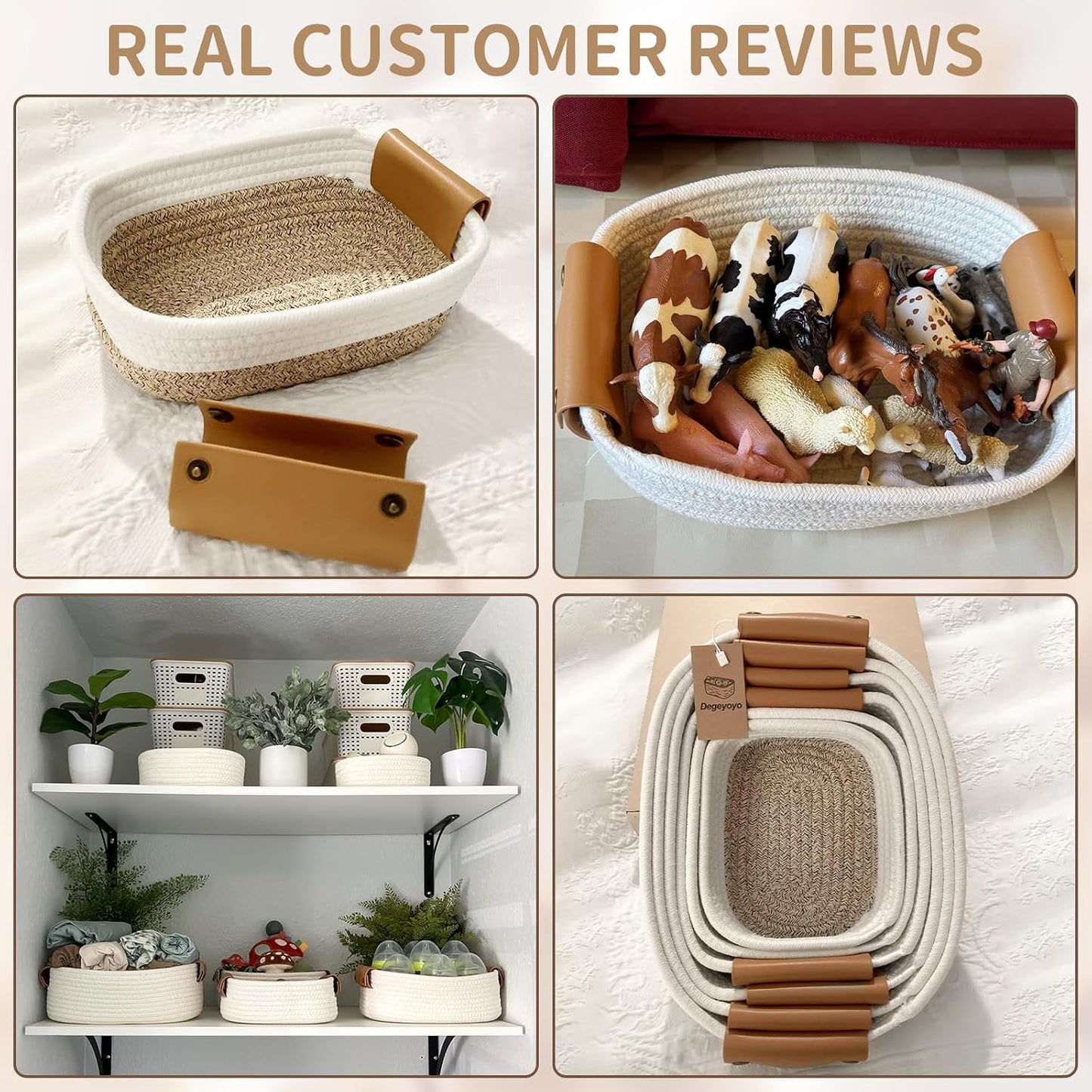 Small Woven Basket -4 Shelf Basket / White / Set of 6
