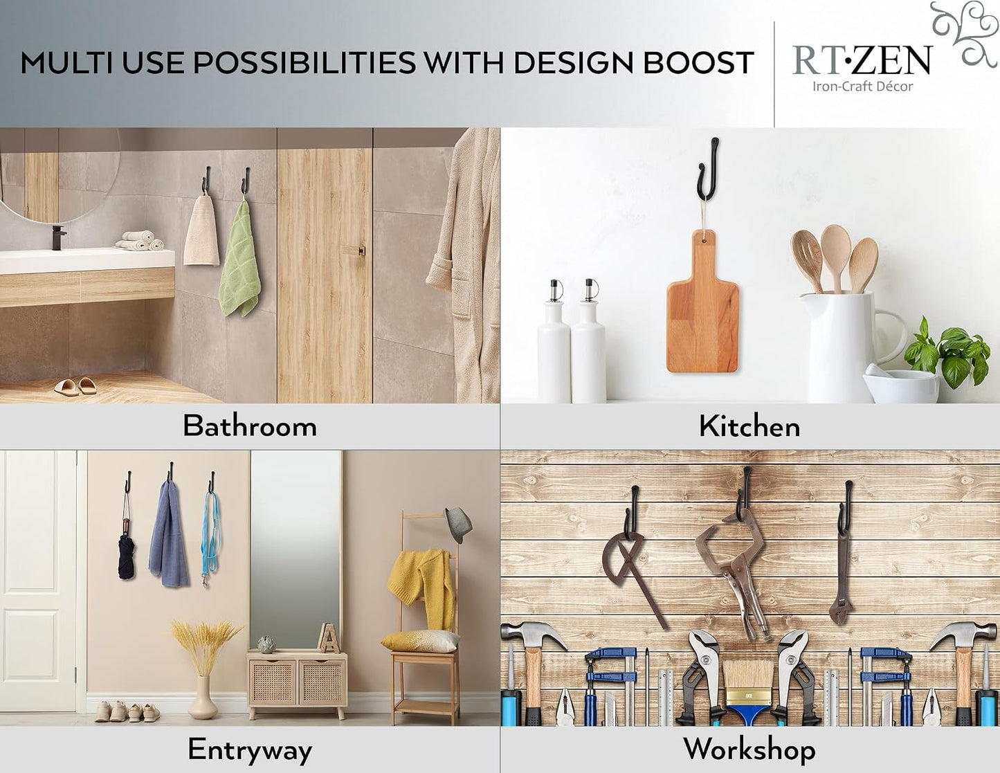 Wrought Iron Decorative Rustic Metal Coat Hooks for Hanging / Hook Classic