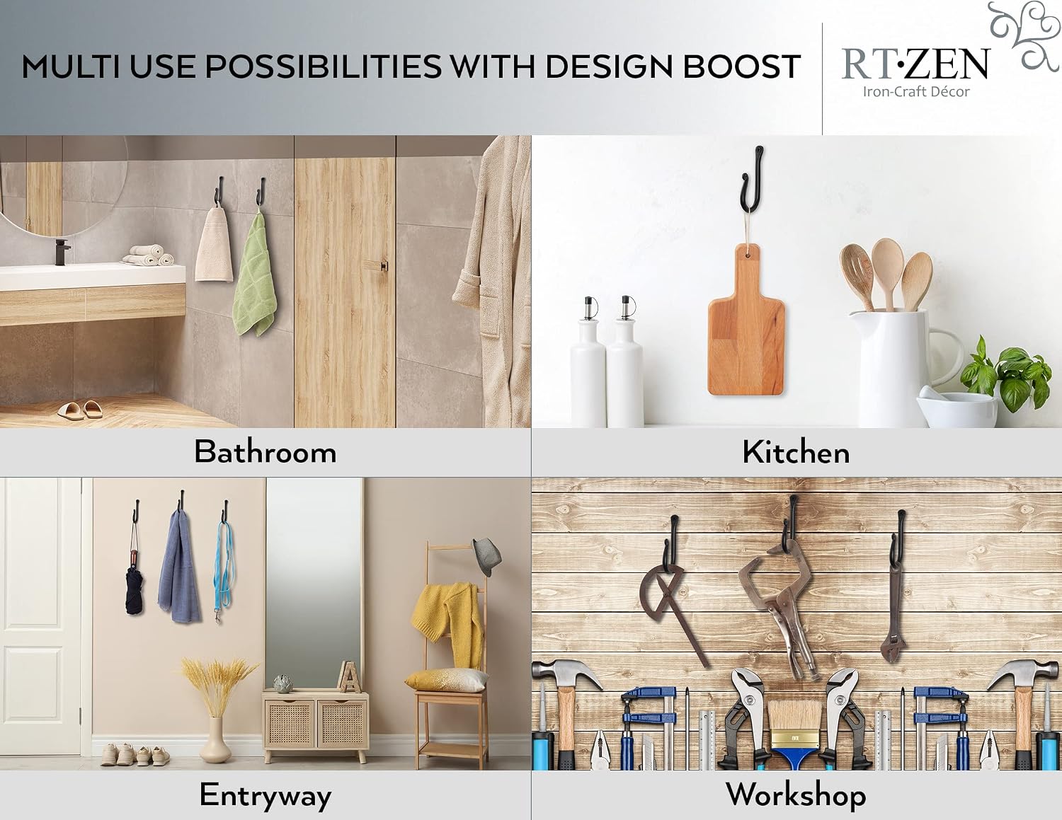 Wrought Iron Decorative Rustic Metal Coat Hooks for Hanging / Hook Classic