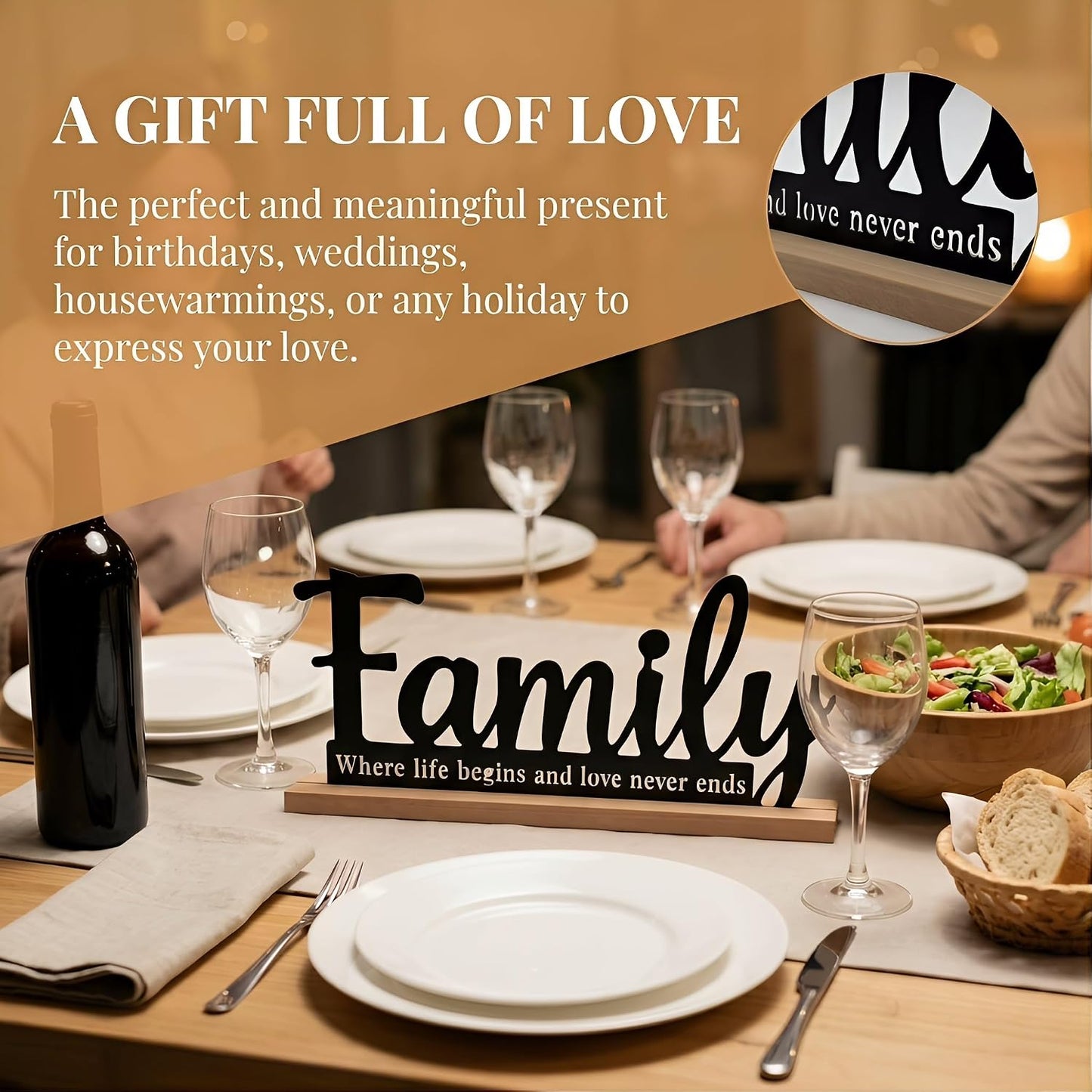 Metal Family Sign for Tabletop Decor / Black-family / 11.6 Inch