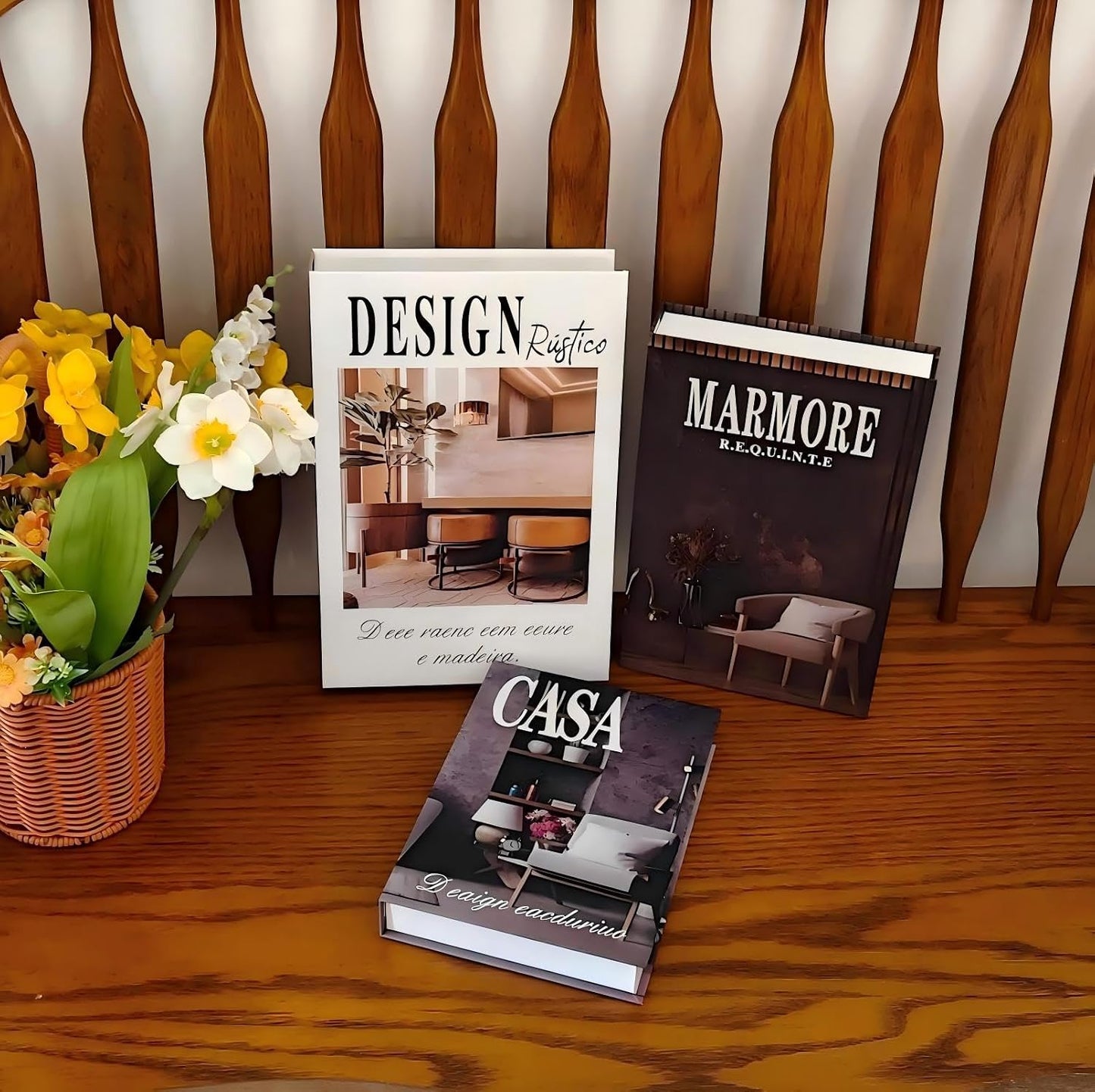 Aesthetic Faux Book Storage Box for Coffee / Modern White-gray-brown / Set of 3