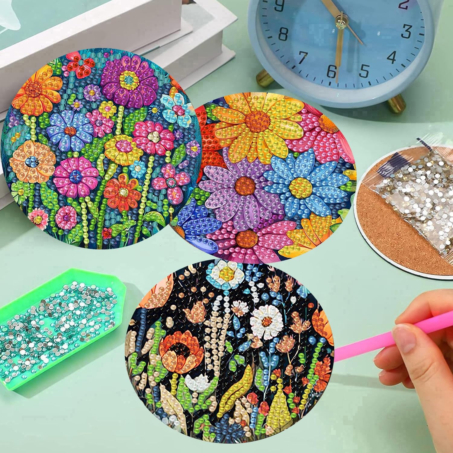 Holder Cork Pads / Colorful Flowers / Set of 8