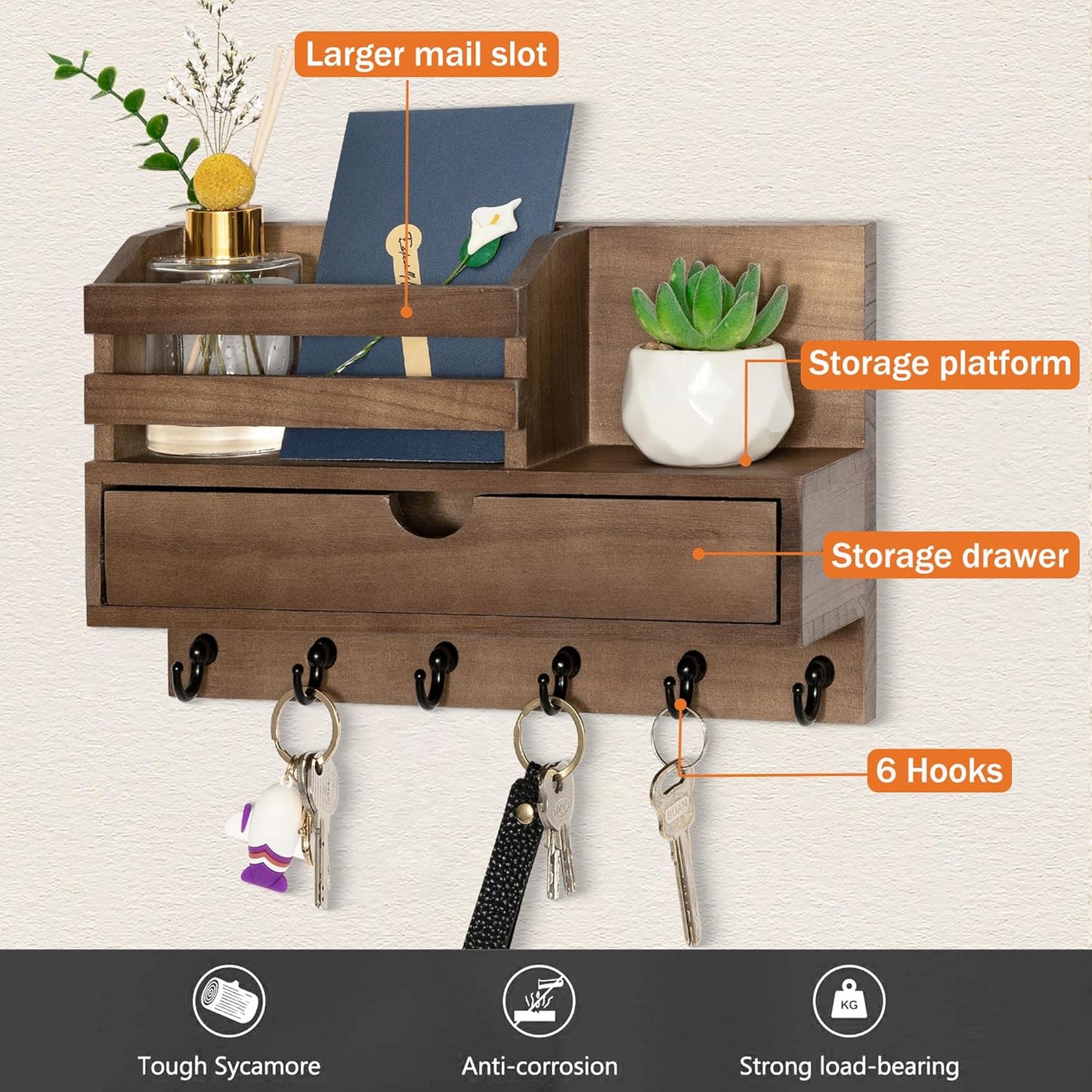 Wooden Key Rack / Key and Mail Holder
