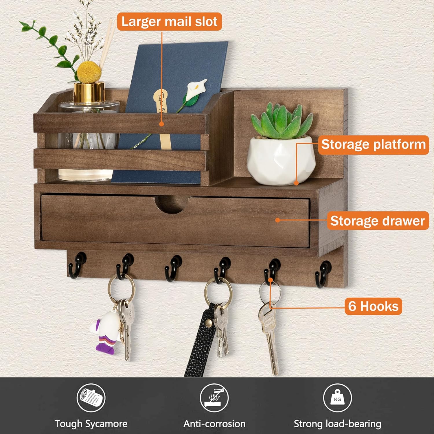 Wooden Key Rack / Key and Mail Holder