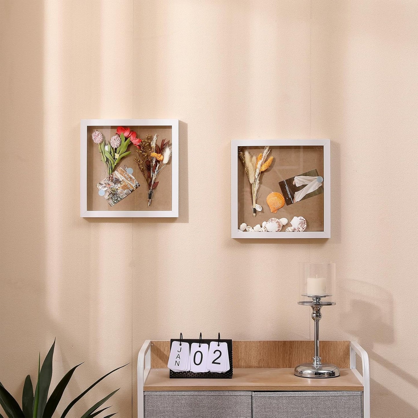 Muzilife 10x10 Shadow Box 3D Picture Frames, Wood, Real Glass, White,2 Pack | FSC-Certified MDF | With Stand | Tabletop