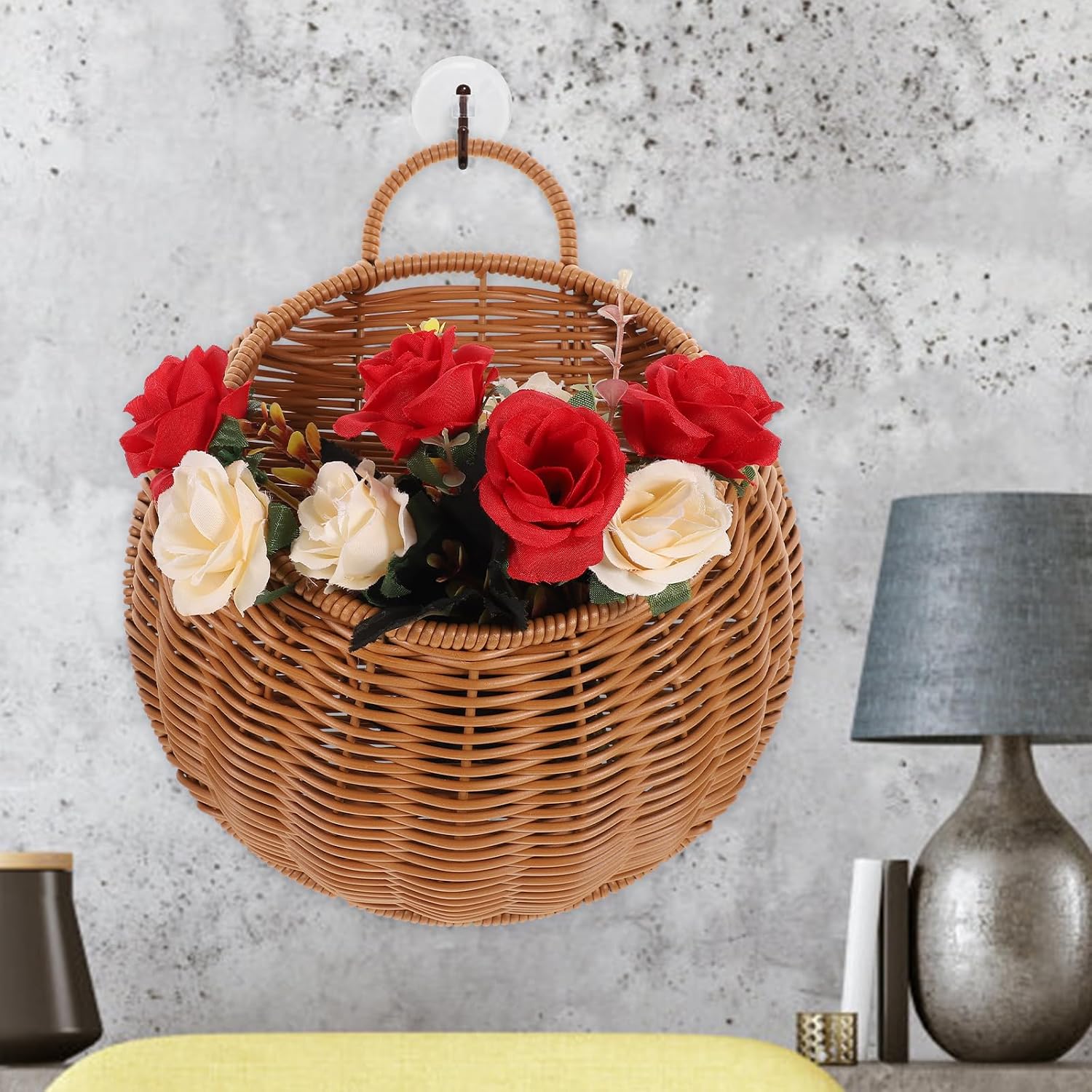 Wicker Hanging Basket / Brown / 10.62 x 9.25 x 3.93