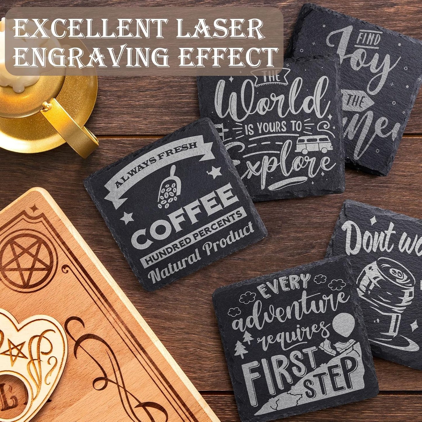 Coasters Stone Coaster Set / Round / Black / 4 Inch / Set of 13