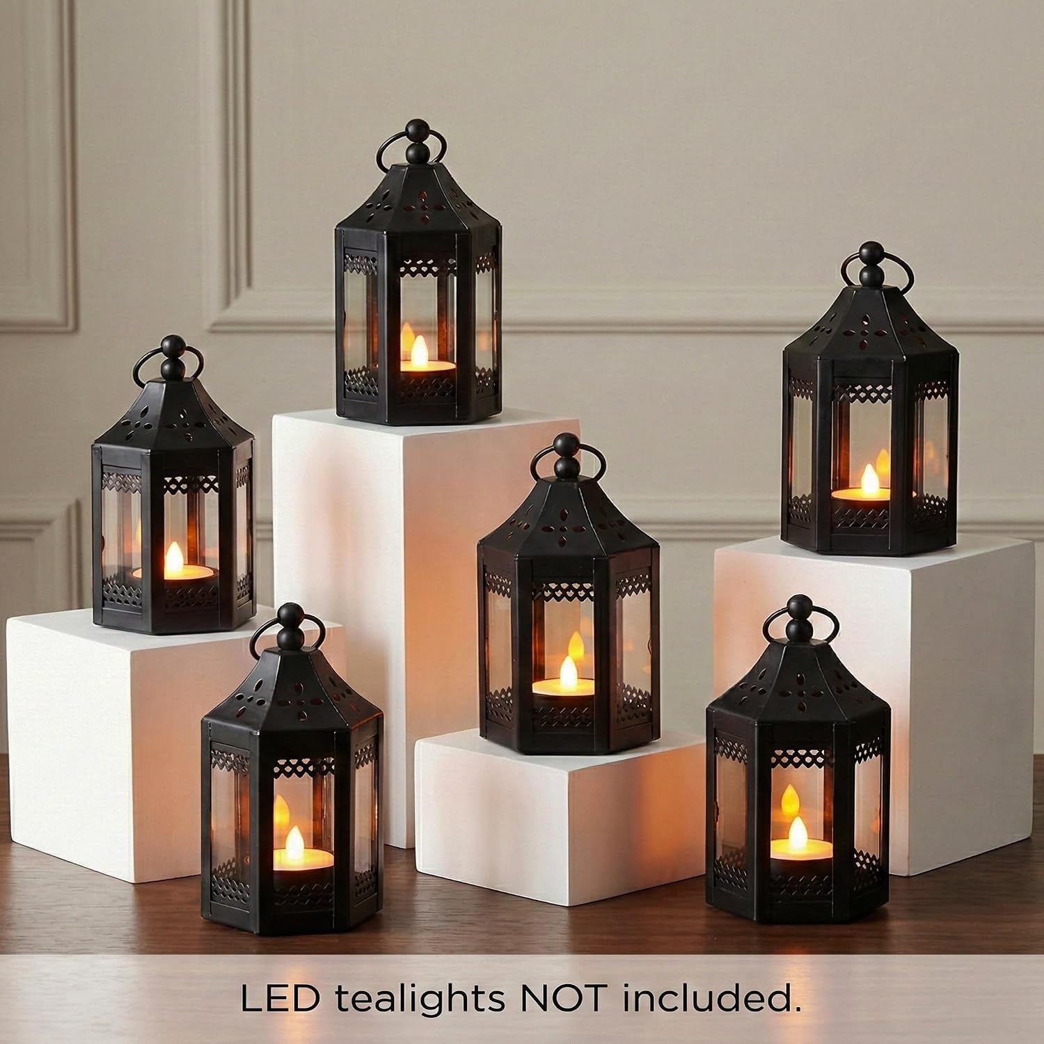 Vela Lanterns Tea Light Candle Holders, Mini Table Centerpieces, Black | Halloween & Wedding Decor, Decorative Indoor