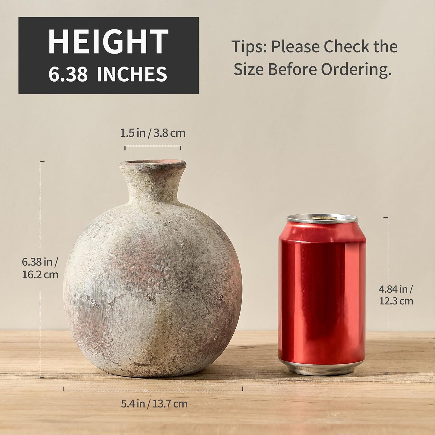 6.38" Ceramic Vase / Natural Brown- 6.38