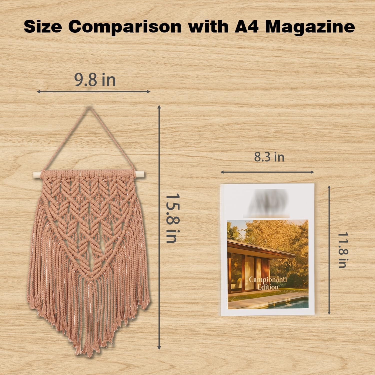 Small Macrame Wall Hanging Decor Boho Tapestry / Toffee Brown / 15.8"L x 9.8"W