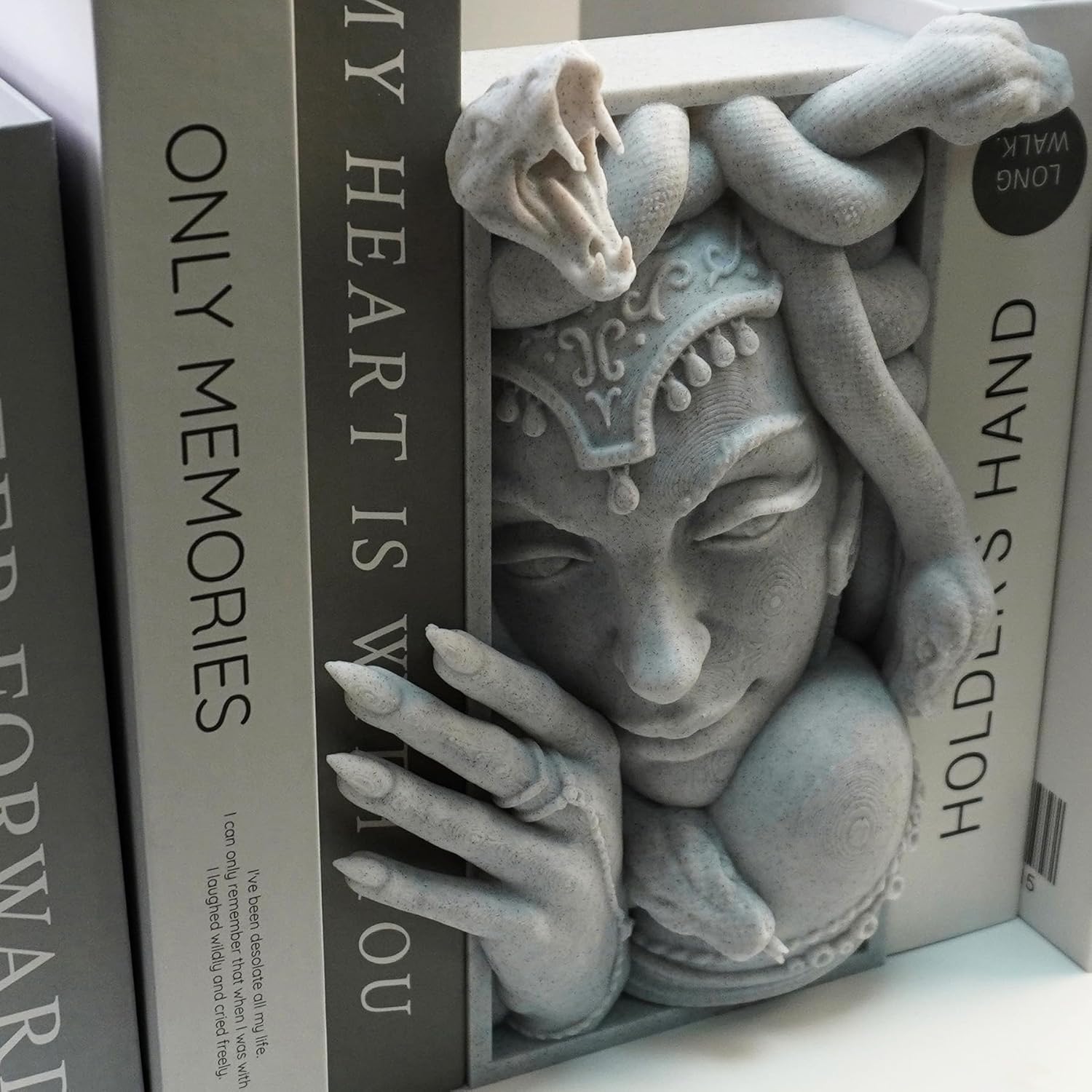 Medusa 3D Printed Decorative Bookend Lightweight Durable Book Shelf Accessories / Grey Medusa