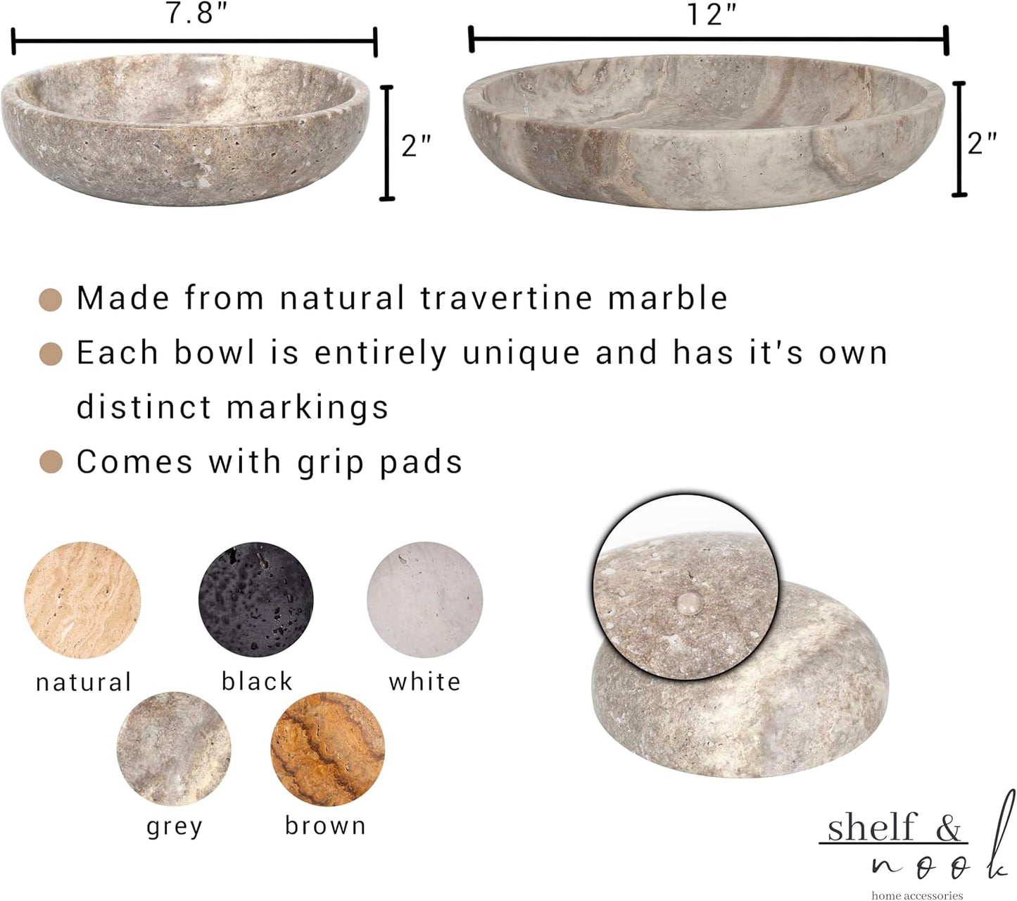 Travertine Decorative Bowls / Silver-grey