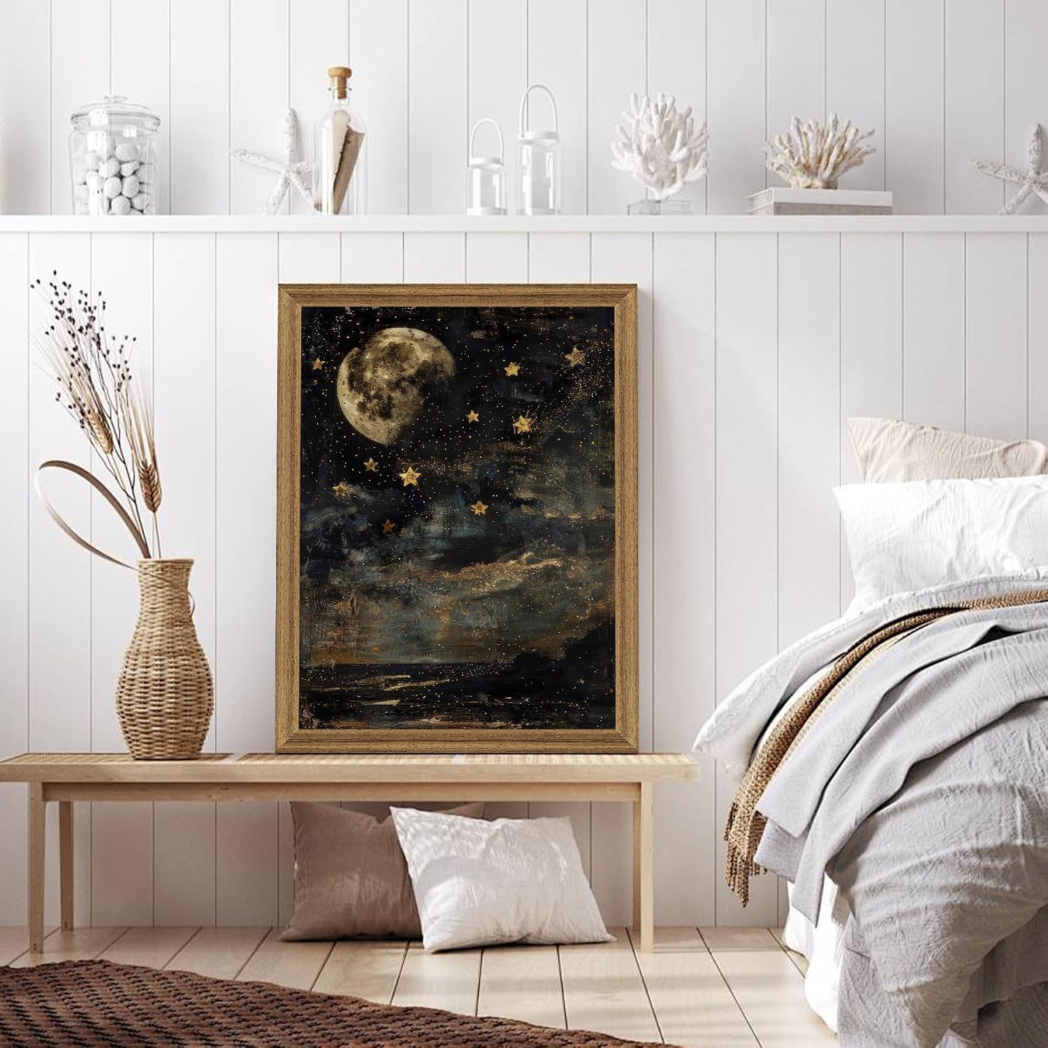 Wood Framed Celestial Decor / 16"L x 12"W / Star