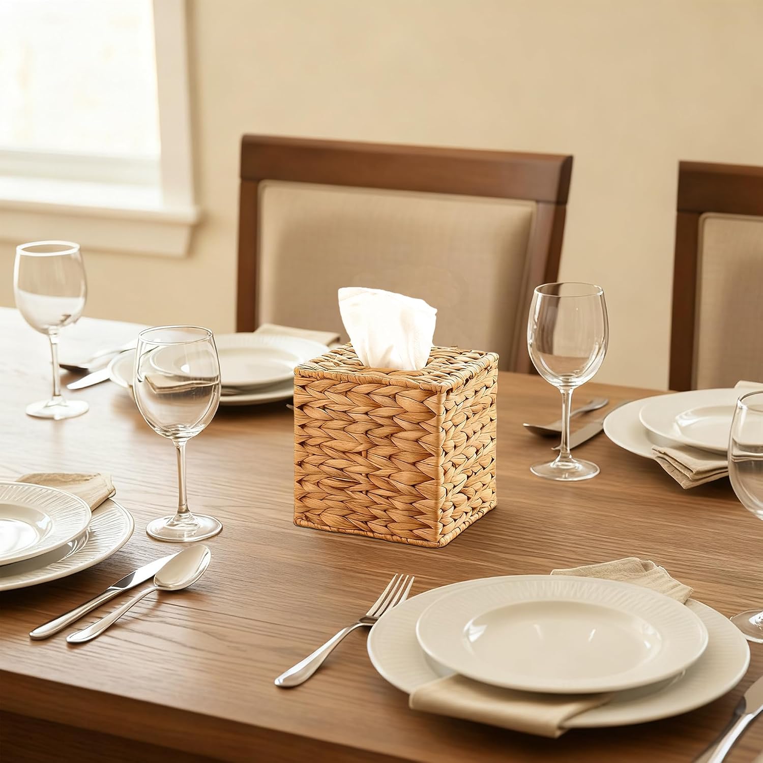 Handmade Wicker Napkin Box Holder and Bathroom Wicker Trash Can / Natural