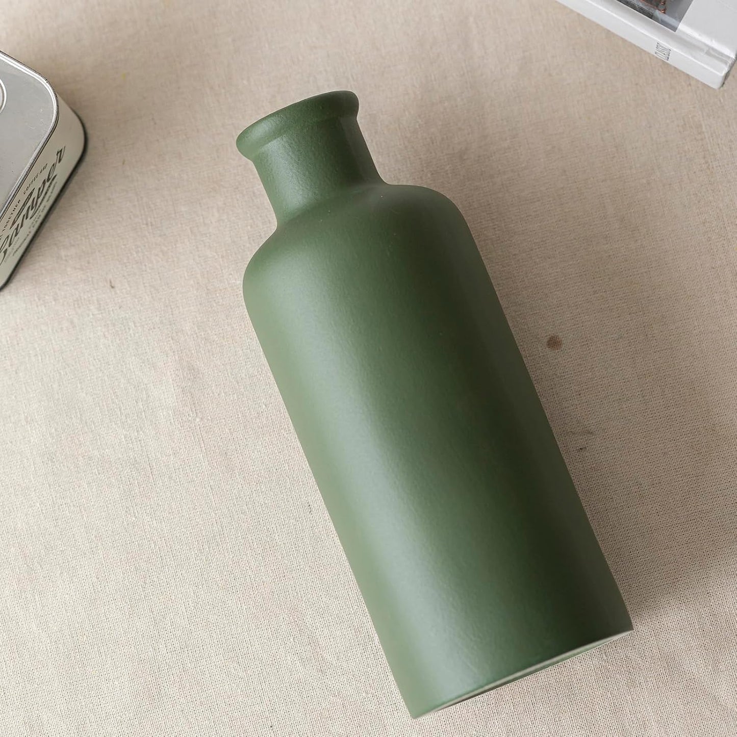 Green Ceramic Vase for Flowers / Mattte Green / 10 Inch