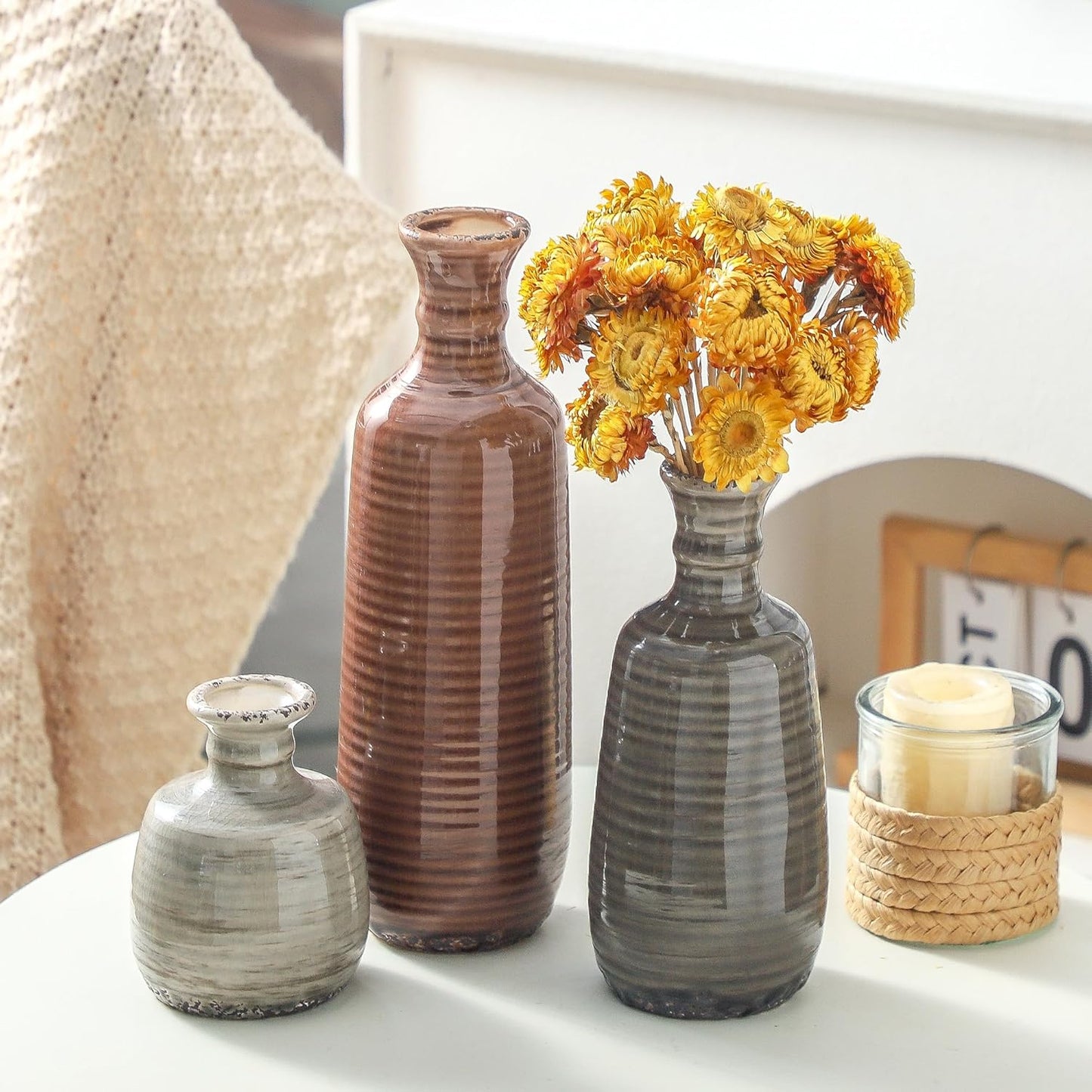 Ceramic Vases / 011 Vase Set - Brown / Set of 3