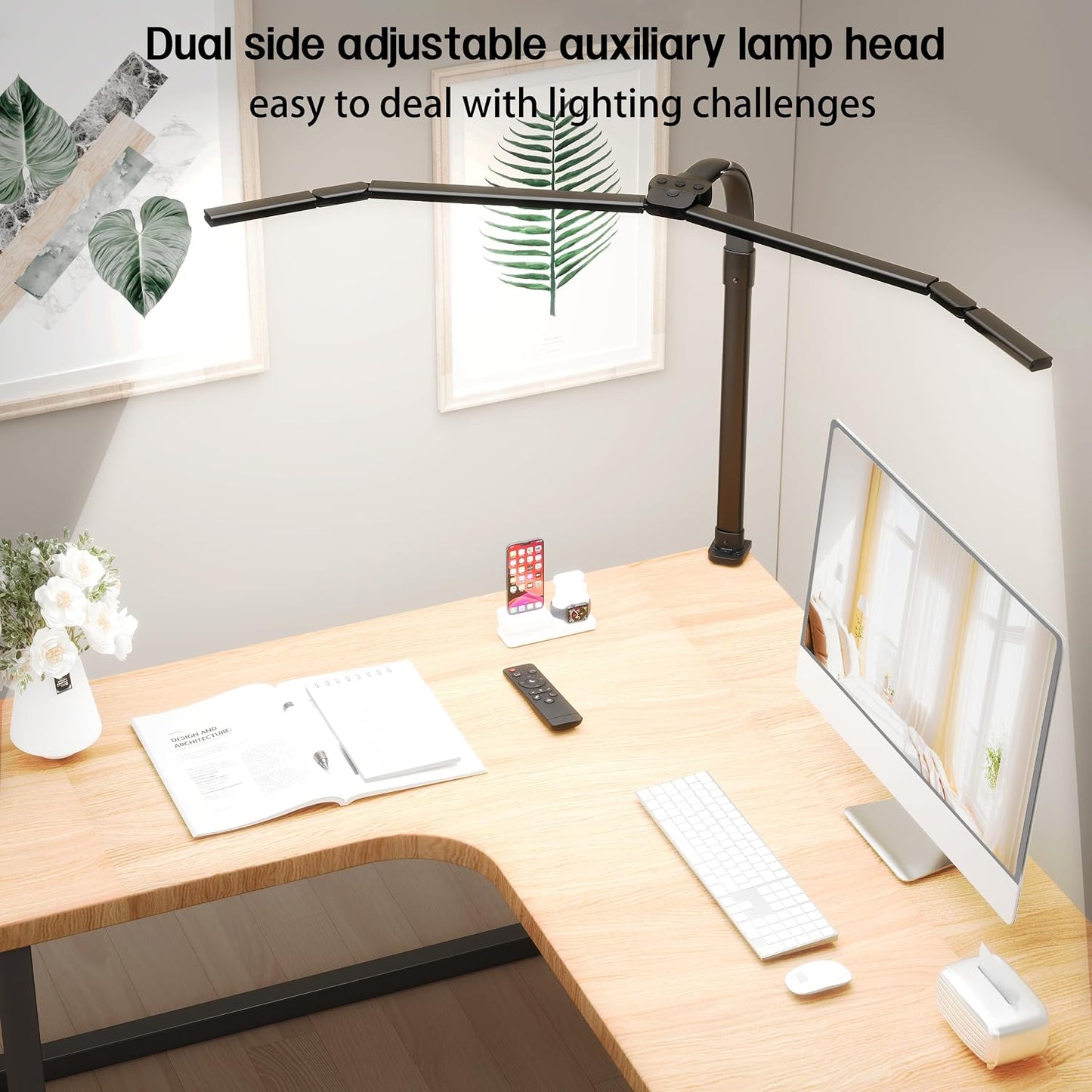 LED Desk Lamp with Clamp, Eye-Carying Desk Light with Remote,Adjustable Flexible Gooseneck,1800LM Ultra Bright Table