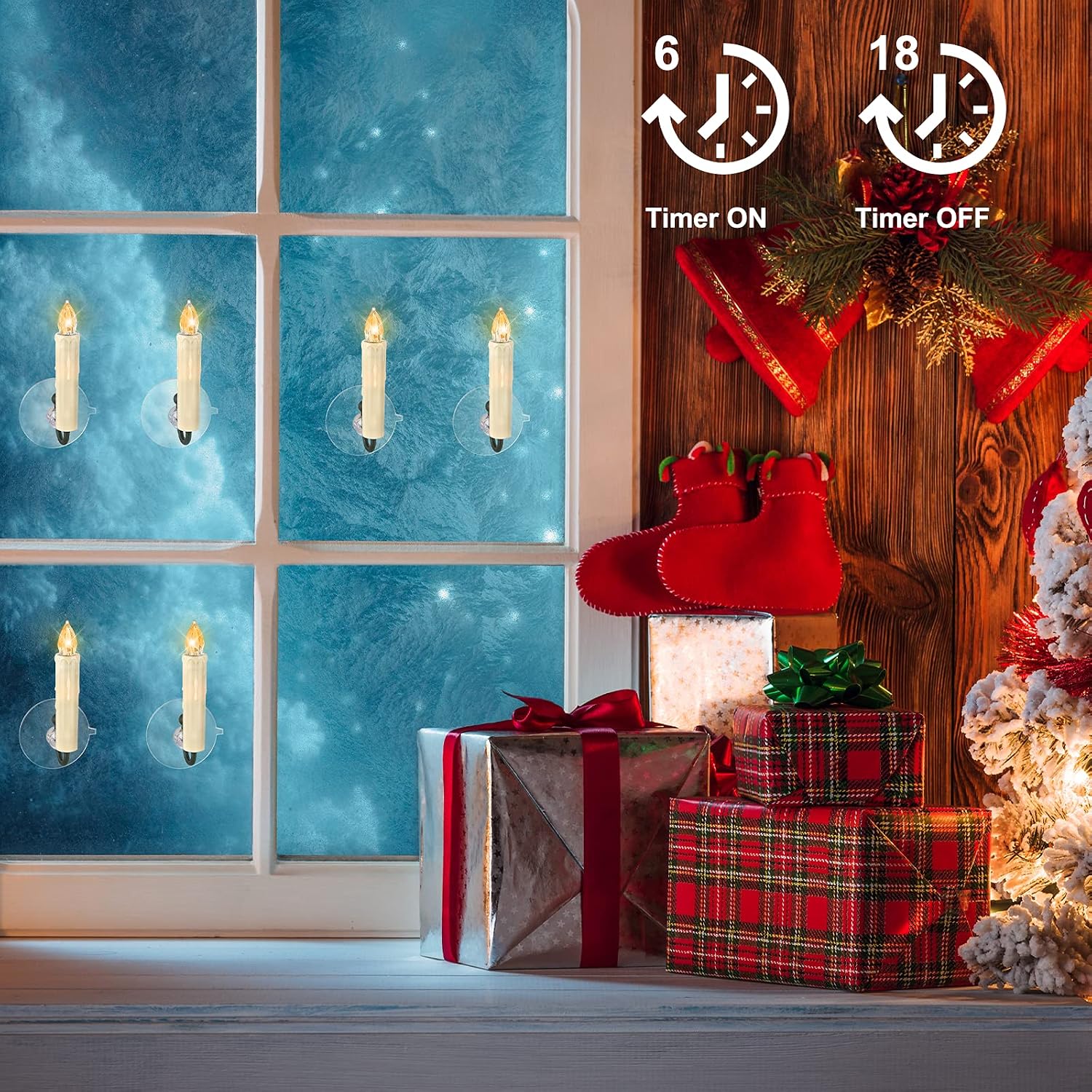 Daord Flickering Flameless Window Candle LED Christmas Tree Candle Lights Warm White Battery Operated Electric Taper