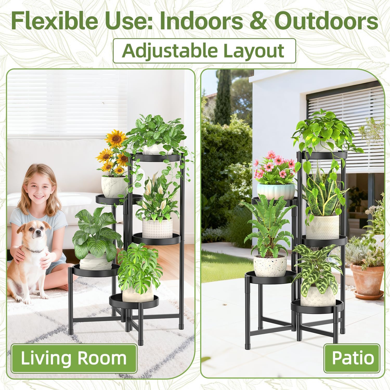 iDavosic.ly Plant Stand with Garden Tools Indoor Outdoor, 5 Tier, Black | Metal Corner Shelf, Tiered Flower Display