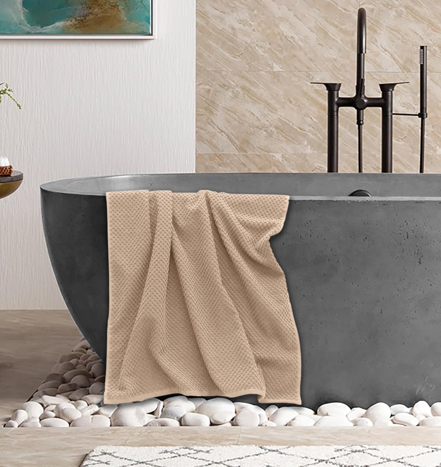 COTTON CRAFT Euro Spa Waffle Weave Bath Towels - Set of 4 Linen Towels | Pure 100% Ringspun Cotton Oversized Luxurious